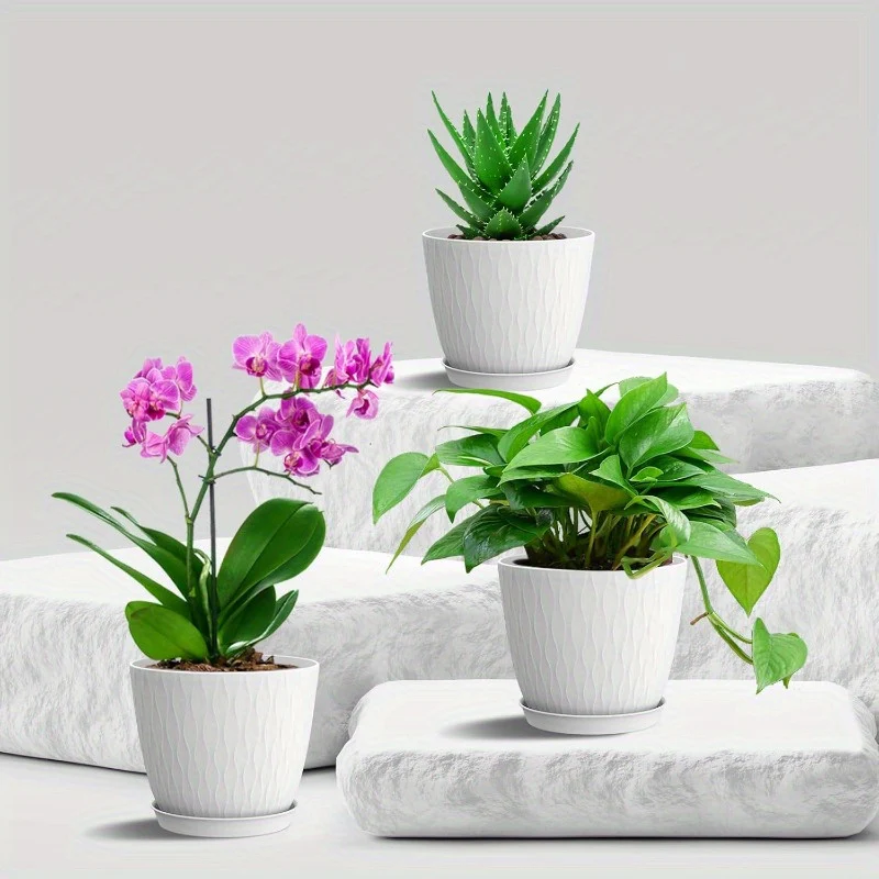 6 Inch Plant Pots 6 Pack Flower Pots for Indoor and Outdoor Use Planters with Drainage Holes and Saucers White